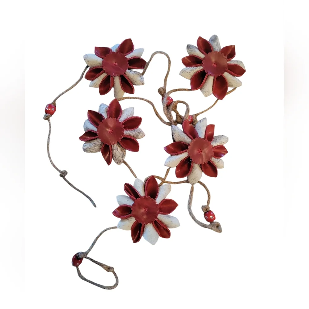 Leather Flower Garland Hand Crafted Christmas Decor Unique Rustic Western